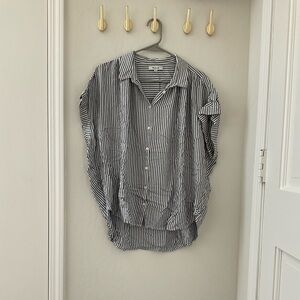 Gray And White Madewell Button Down Cap Sleeve Shirt, Sz XL